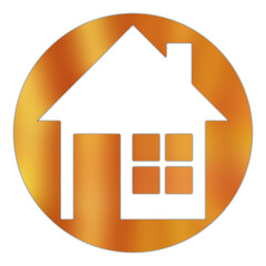 Glossy Metallic Orange Real Estate Icon Isolated on White