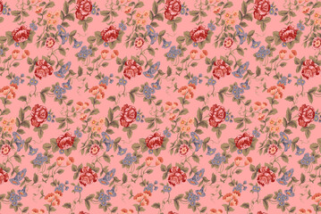 Allover textile design for print, SMALL MUGHAL FLOWER PATTERN DESIGN BACKGROUND