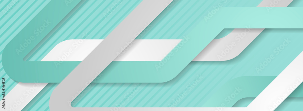 Wall mural mint and grey paper stripes abstract tech background. vector geometry banner design