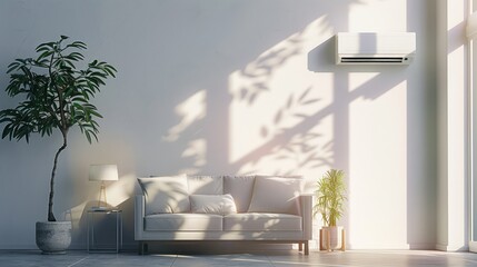 Air conditioner on the background wall in the living room of the house