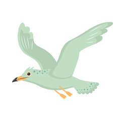 Cute seagull. Cartoon character. Marine life. Flying bird isolated on white background.