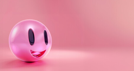 Fototapeta premium 3d pink Smile Icon.3d Pink happy smiley Icon.pink sphere with happy smiley Icon.happy smiley Wallpaper.