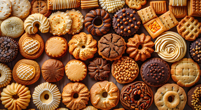 Assorted sweet cookies. Different types of sweet cookies.
