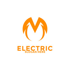 Initial M Letter with Lightning Bolt Logo Vector Design, Electric Logo template