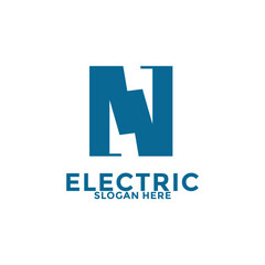 Initial N Letter with Lightning Bolt Logo Vector Design, Electric Logo template