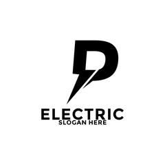 Initial P Letter with Lightning Bolt Logo Vector Design, Electric Logo template