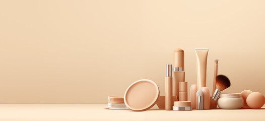 banner composition of cosmetics minimalism beige background