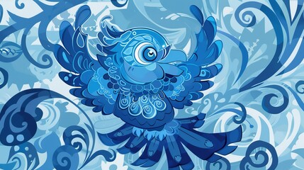 The brochure template features a stylized ornamental twitter bird design