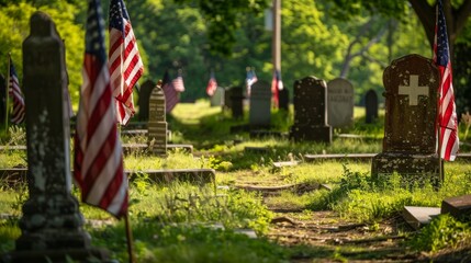 Tombstones and flags honor veterans on Memorial Day.