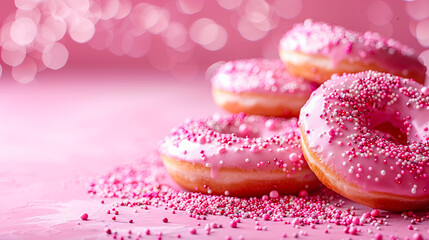 Pink sprinkled donuts on pastel background