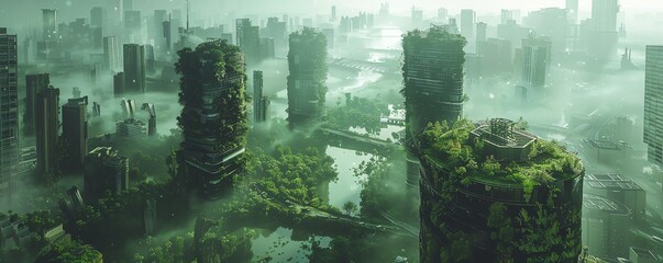 A photo of overgrown and abandoned city