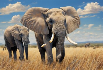 Fototapeta na wymiar African Elephants on the savannah