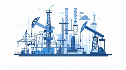 Minimalistic Illustration application oil production In blue tones on white background