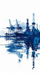 Minimalistic Illustration application oil production In blue tones on white background