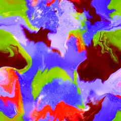 Abstract Hand Drawing Digital Watercolor Painting Marble Textured Liquid Fluid Wavy Seamless Pattern Tie Dye Batik Background