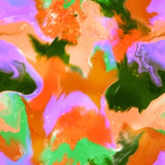 Abstract Hand Drawing Digital Watercolor Painting Marble Textured Liquid Fluid Wavy Seamless Pattern Tie Dye Batik Background
