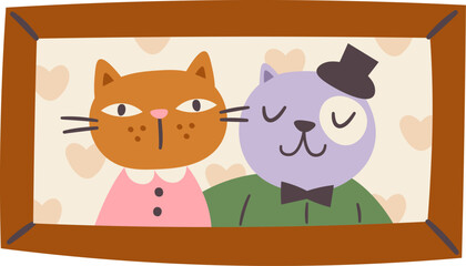 Cat Couple Portrait In Frame