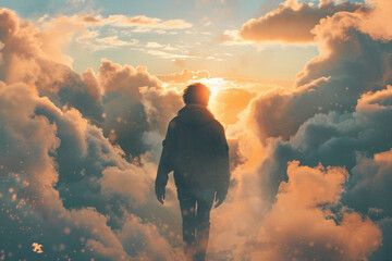 Obraz premium Stair way to heaven paradise with cloudy place generative AI