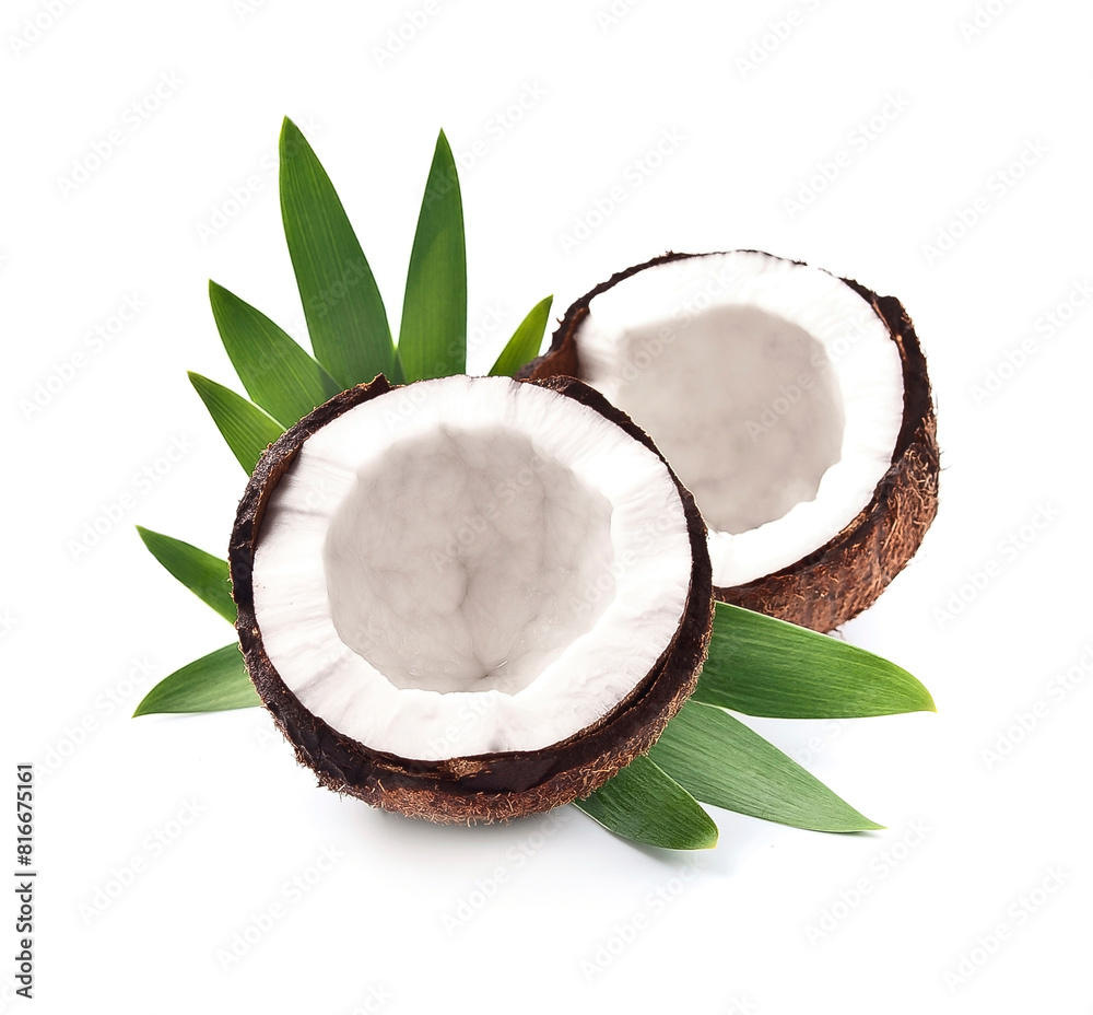 Wall mural Coconut with leaves on white backgrounds