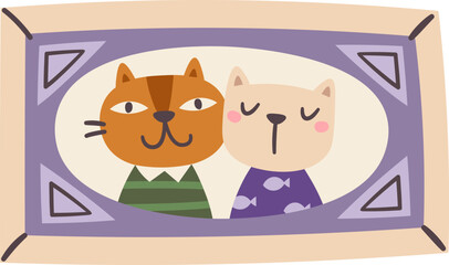 Cats Couple Portrait In Frame