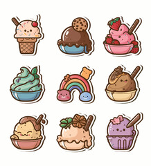 Food Printable Stickers Vector illustration set