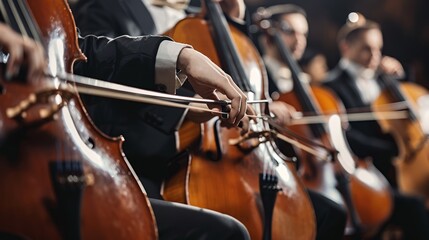 Musicians Playing Cellos in Concert