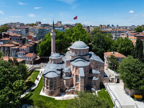 Renovated Kariye Mosque (Kariye Cami) and Museum Drone Photo, Edirnekapı Fatih, Istanbul Turkiye (Turkey)
