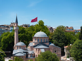 Renovated Kariye Mosque (Kariye Cami) and Museum Drone Photo, Edirnekapı Fatih, Istanbul Turkiye...