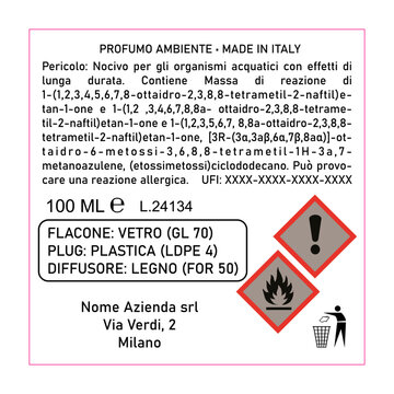 flacone 100ml etichetta PROFUMO AMBIENTE tracciati