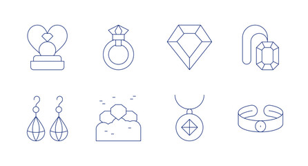 Jewelry icons. Editable stroke. Containing earrings, diamondring, ring, diamonds, pendant, gems, jewelry, bracelet.