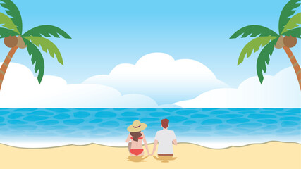 夏に恋人と海水浴イラスト