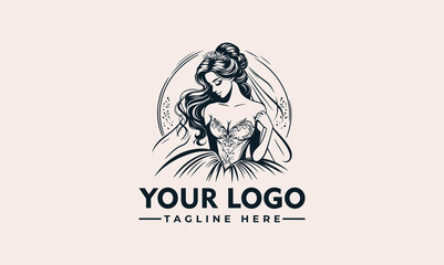 woman wedding dress vector logo illustration woman bride in a bridal wedding dress illustration vector logo