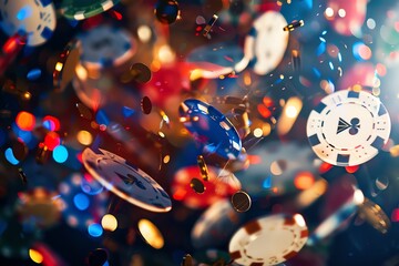 An abstract arrangement of casino elements like cards and chips