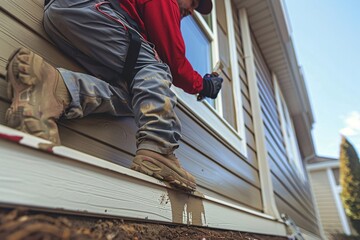 A man is seen carefully installing siding on the exterior of a house, securing each piece in place to improve the buildings appearance and protection