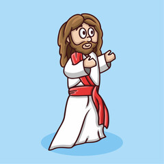 Cartoon style character illustration of god jesus, with a friendly and loving face, suitable for celebrating the ascension of god jesus, Easter, worship service, or spiritual material.