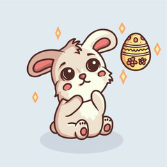 Cute pink Easter bunny illustration with colorful Easter eggs. Cheerful design, perfect for Easter themed greeting cards, decorations and creative projects. High quality vector.