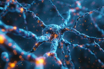 Neuron network under a microscope, highlighting synaptic connections, blending scientific accuracy, realistic and detailed, suitable for neurological studies, educational use. Generative AI