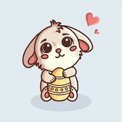 Cute pink Easter bunny illustration with colorful Easter eggs. Cheerful design, perfect for Easter themed greeting cards, decorations and creative projects. High quality vector.