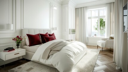 Minimalist Bedroom with Neutral Decor and Cozy Bedding in a Contemporary Style, Featuring White and Light Gray for a Calm and Inviting Sleep Space