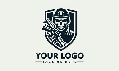 simple soldier vector logo illustration simple logo soldier military army wearing skull mask with a weapon