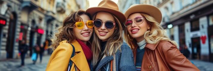 Stylish Friends Showcasing Their Trendy Outfits and Accessories on a Vibrant City Street