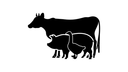 Farm animals emblem, black isolated silhouette