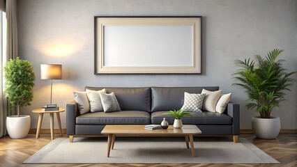 Frame mockup, ISO A paper size. Home Office wall poster mockup. Interior mockup with office background. Modern interior design. 