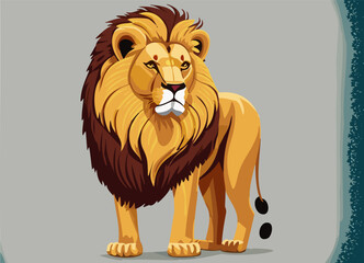 Lion cartoon on gray background. Vector illustration for your design.