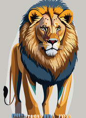 Vector illustration of a lion with a big mane. Cartoon style.