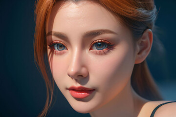 Fototapeta premium A close-up portrait of a beautiful woman with styled hair and red lipstick captures elegance and glamour