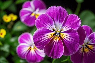 Close-up of colorful flowers in shades of purple, yellow, and pink