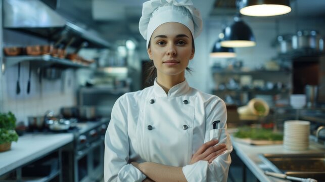 Confident Female Chef in Kitchen