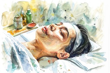 A realistic painting of a man laying in a bed. Suitable for medical, bedroom, or relaxation concepts