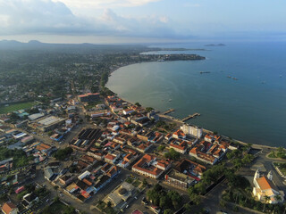 Fototapeta premium Aerial view from Sao Tome city with the coast as background, Africa.